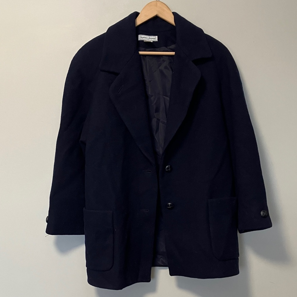 Stephanie Andrews Vintage Made in Ukraine 100% Wool Navy Coat Jacket